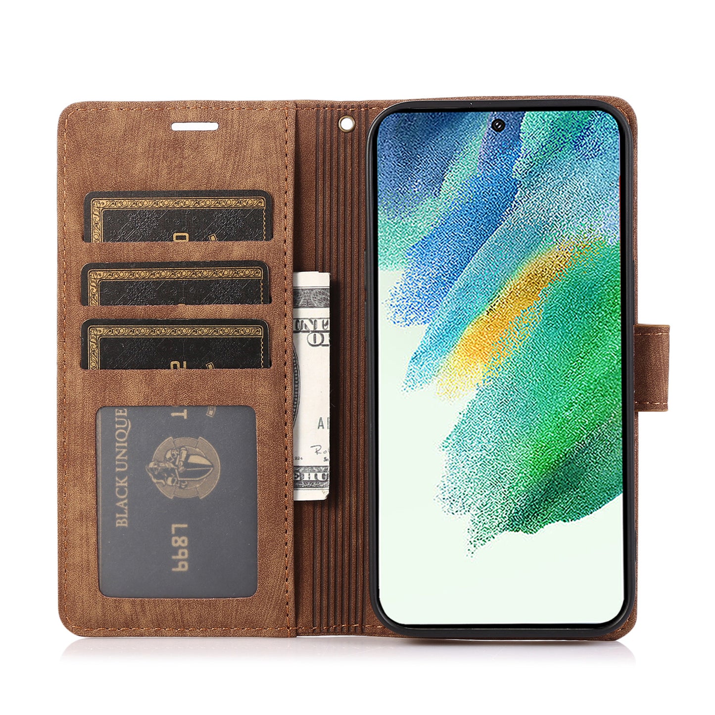 For Samsung Galaxy S24 Phone Case Orchid Butterfly Pattern Wallet Leather Cover - Brown