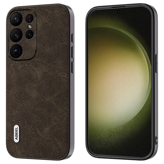 ABEEL For Samsung Galaxy S24 Ultra Leather Phone Back Case Fantasy Lychee Texture Cover - Khaki