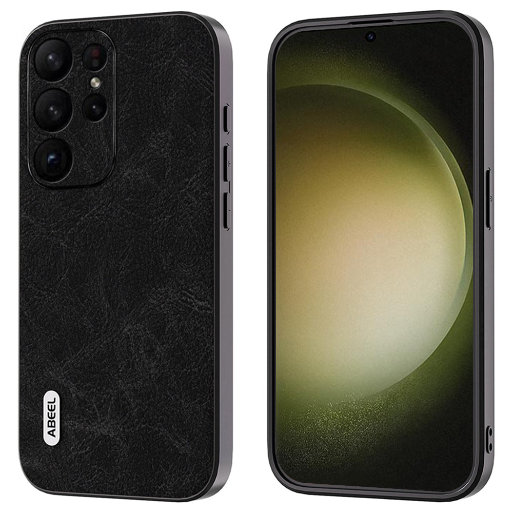 ABEEL For Samsung Galaxy S24 Ultra Leather Phone Back Case Fantasy Lychee Texture Cover - Black