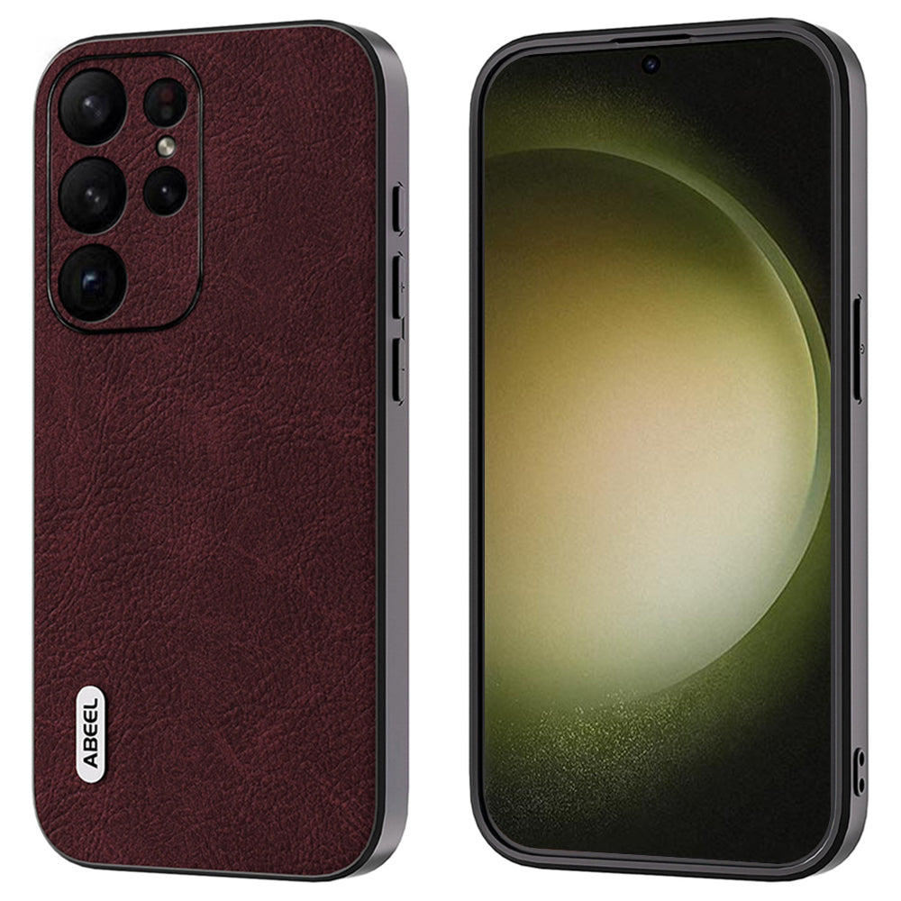 ABEEL For Samsung Galaxy S24 Ultra Leather Phone Back Case Fantasy Lychee Texture Cover - Purplish Red