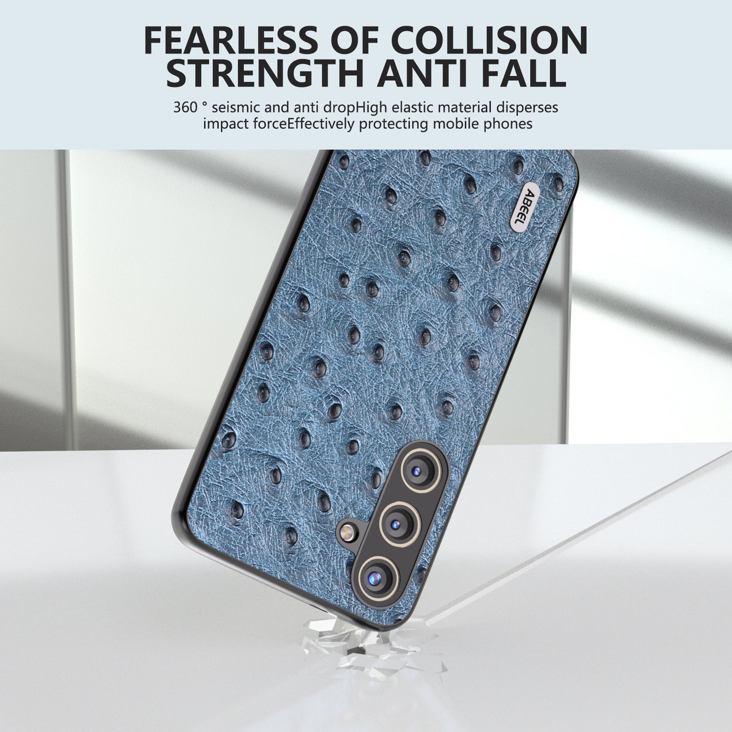 ABEEL For Samsung Galaxy S24 Ostrich Texture Case Camera Protection Phone Cover - Blue