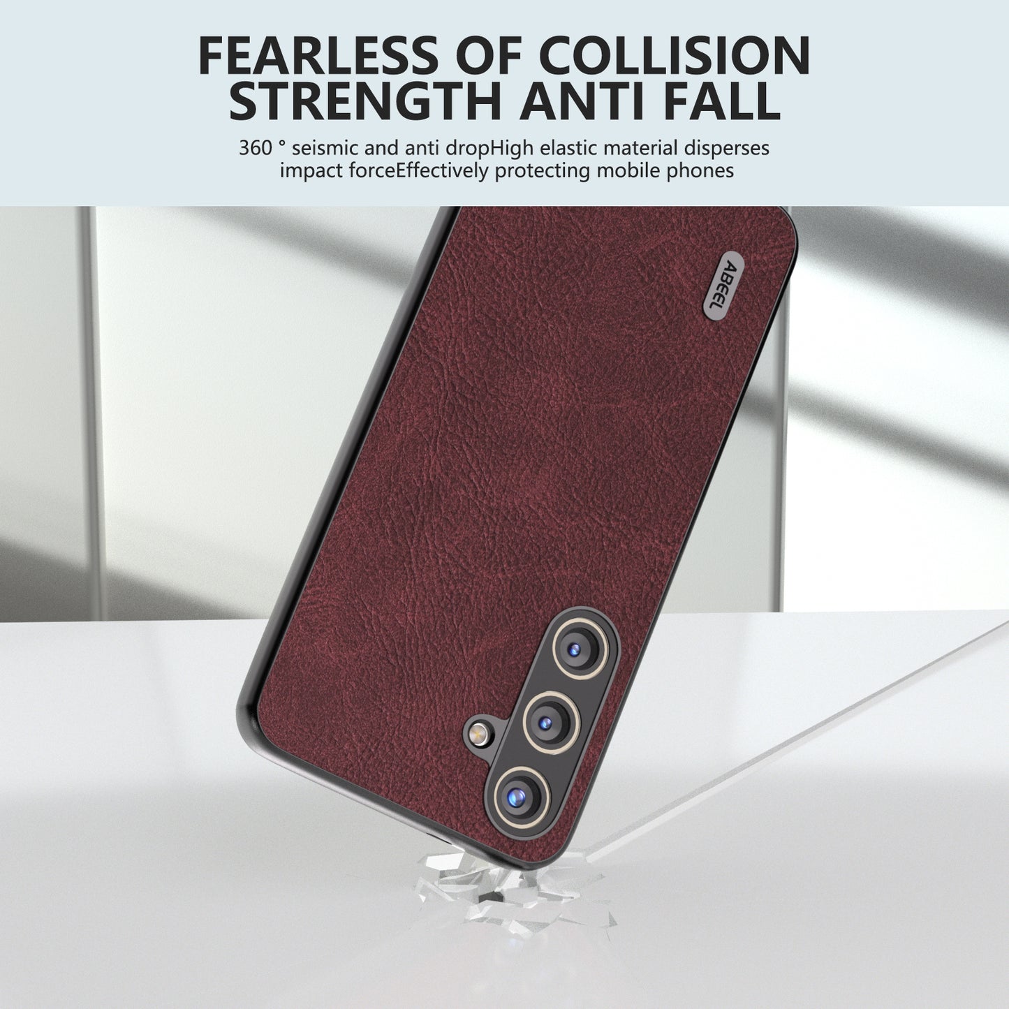 ABEEL For Samsung Galaxy S24+ PU Leather Phone Cover Litchi Texture Protective Case - Purplish Red