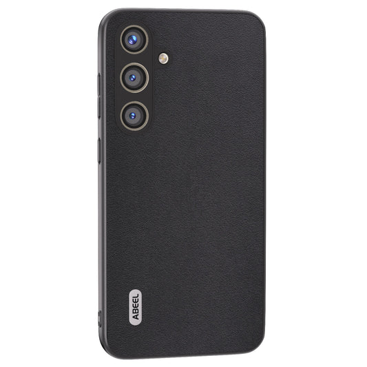 ABEEL For Samsung Galaxy S24+ Nappa Pattern Case Genuine Cow Leather Shockproof Cover - Black