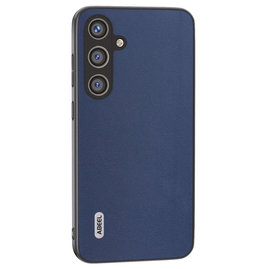 ABEEL For Samsung Galaxy S24 Case Nappa Texture Genuine Cow Leather Phone Cover Non-Slip - Blue