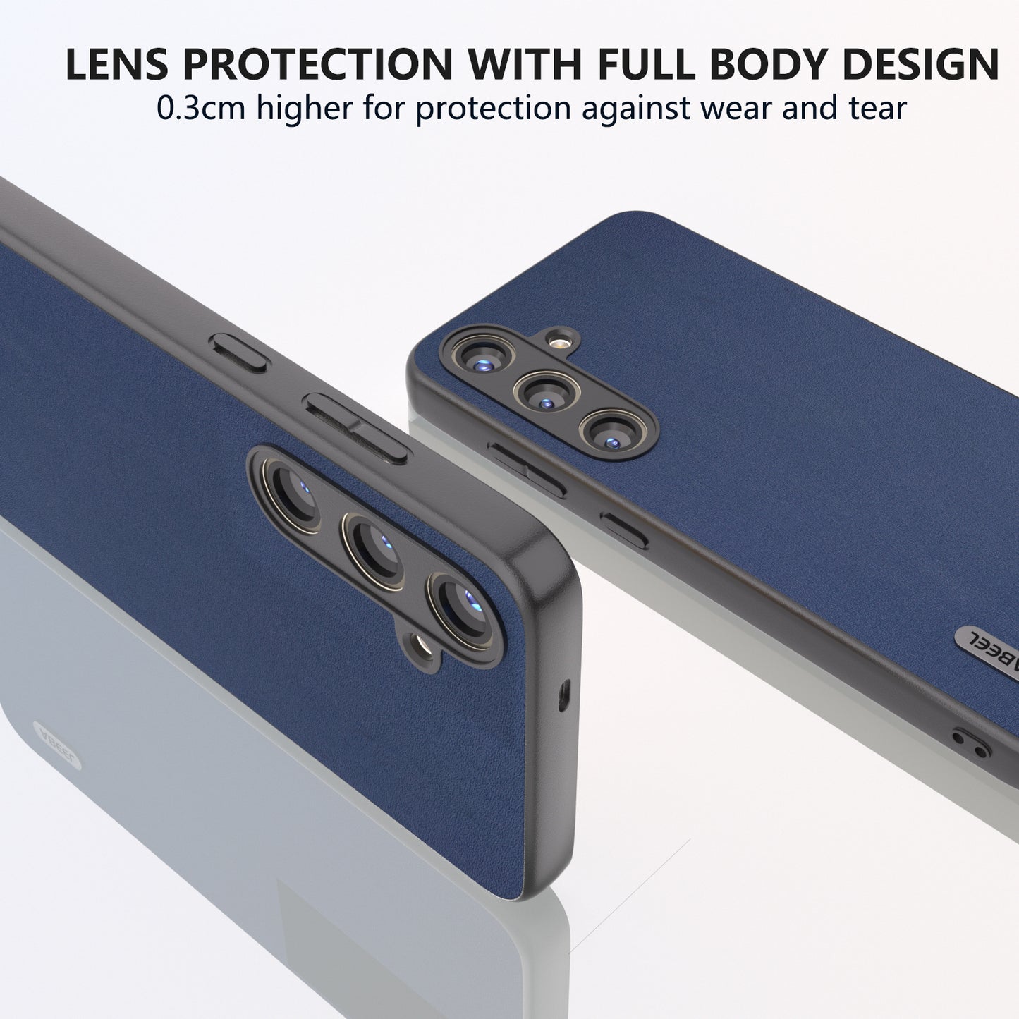 ABEEL For Samsung Galaxy S24 Case Nappa Texture Genuine Cow Leather Phone Cover Non-Slip - Blue