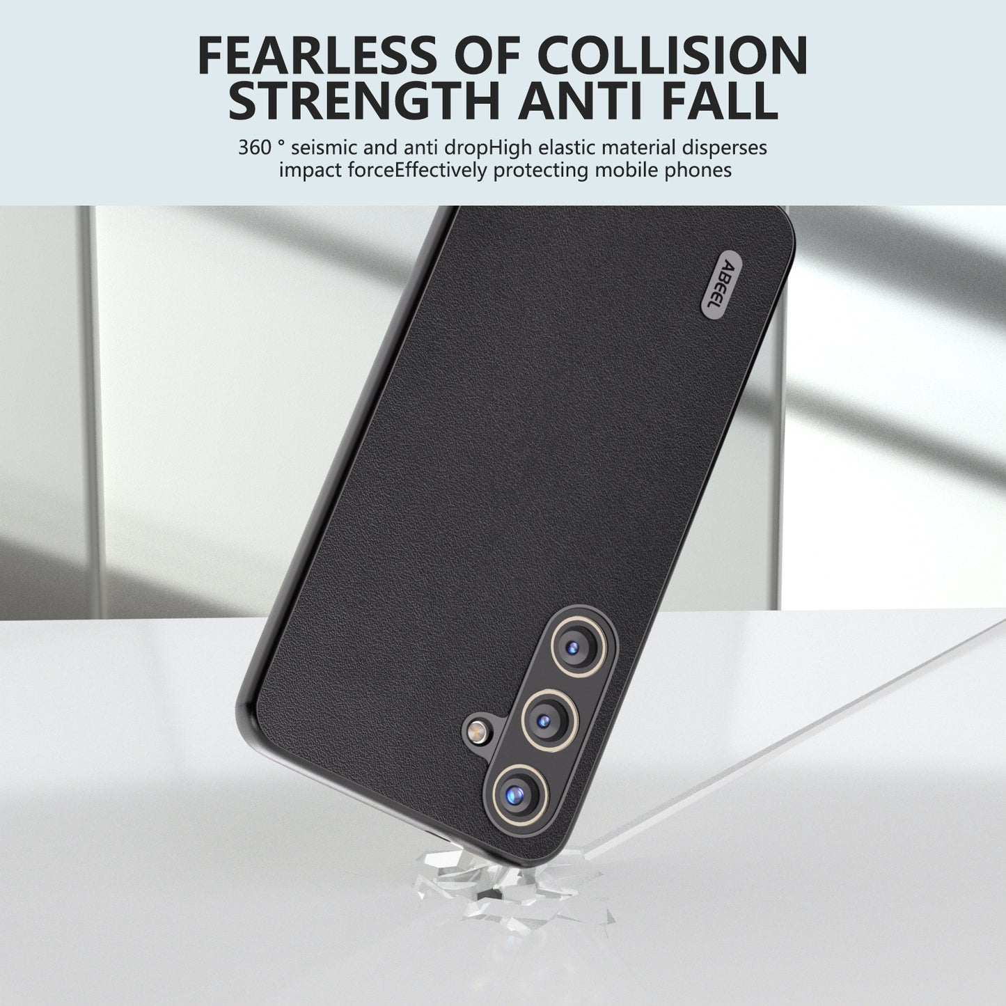 ABEEL For Samsung Galaxy S24 Case Nappa Texture Genuine Cow Leather Phone Cover Non-Slip - Black