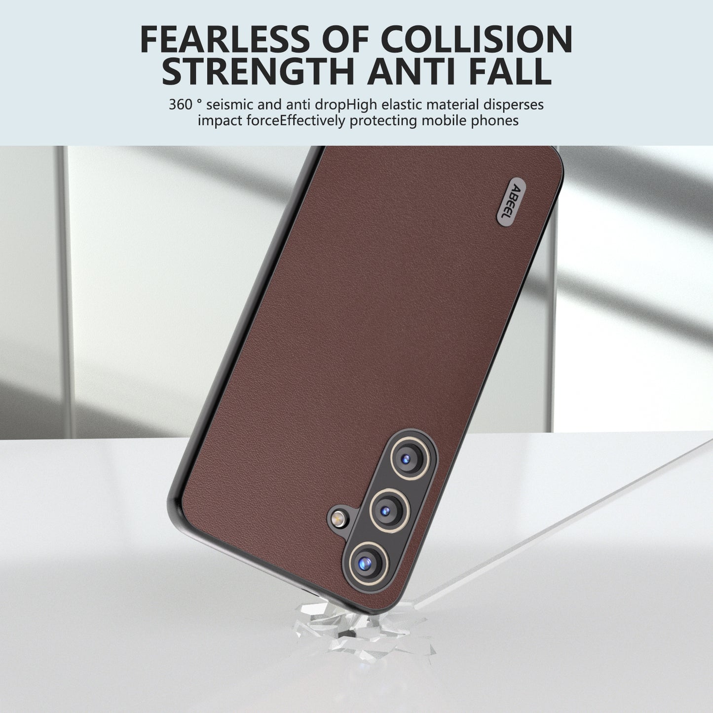 ABEEL For Samsung Galaxy S24 Case Nappa Texture Genuine Cow Leather Phone Cover Non-Slip - Coffee