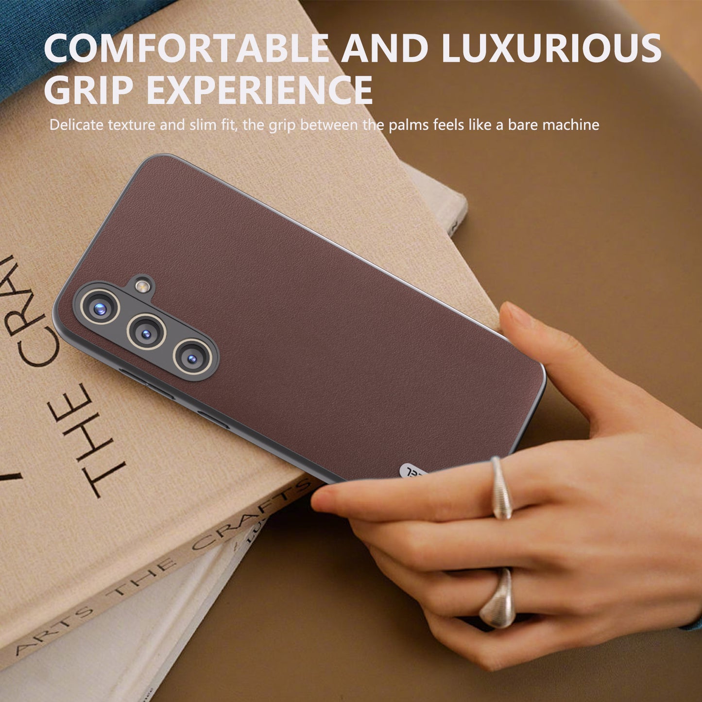 ABEEL For Samsung Galaxy S24 Case Nappa Texture Genuine Cow Leather Phone Cover Non-Slip - Coffee