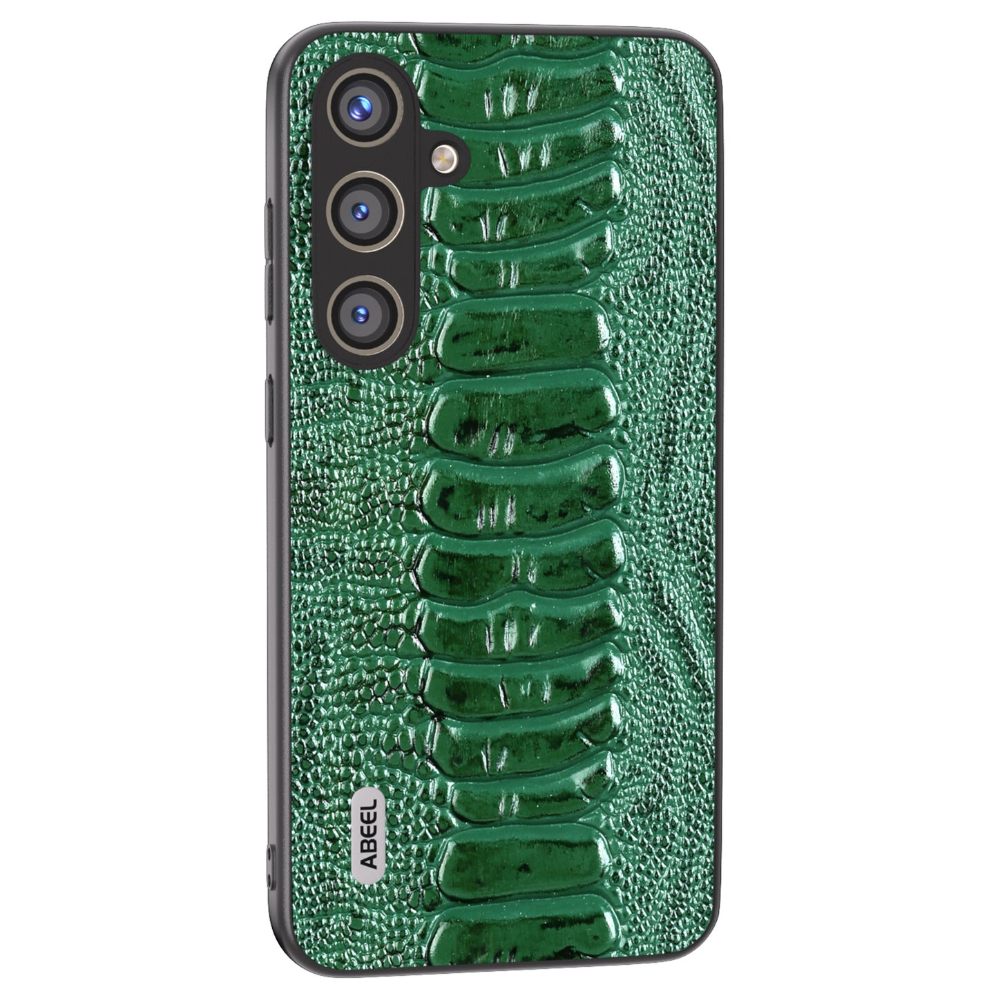 ABEEL For Samsung Galaxy S24 Phone Case Genuine Cow Leather Crocodile Texture Cover - Green