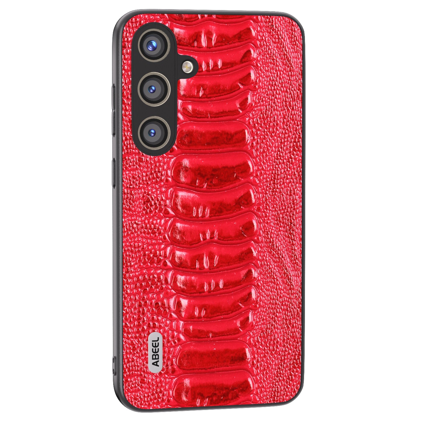 ABEEL For Samsung Galaxy S24 Phone Case Genuine Cow Leather Crocodile Texture Cover - Red