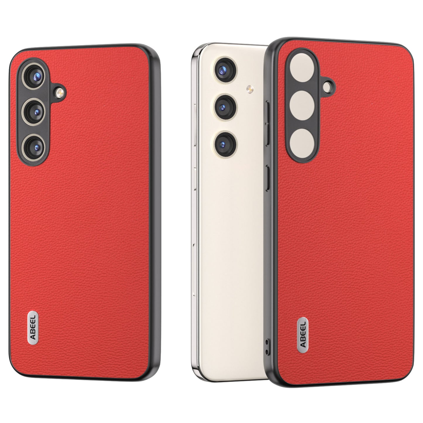 ABEEL For Samsung Galaxy S24+ Slim Shockproof Case Genuine Cow Leather Phone Cover - Red