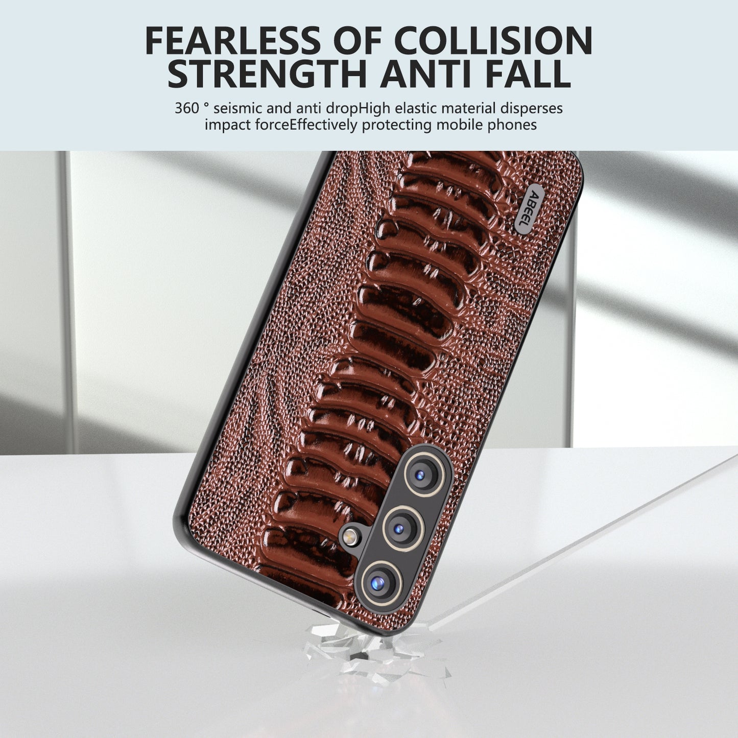 ABEEL For Samsung Galaxy S24+ Phone Case Protective Back Cover Crocodile Texture - Coffee