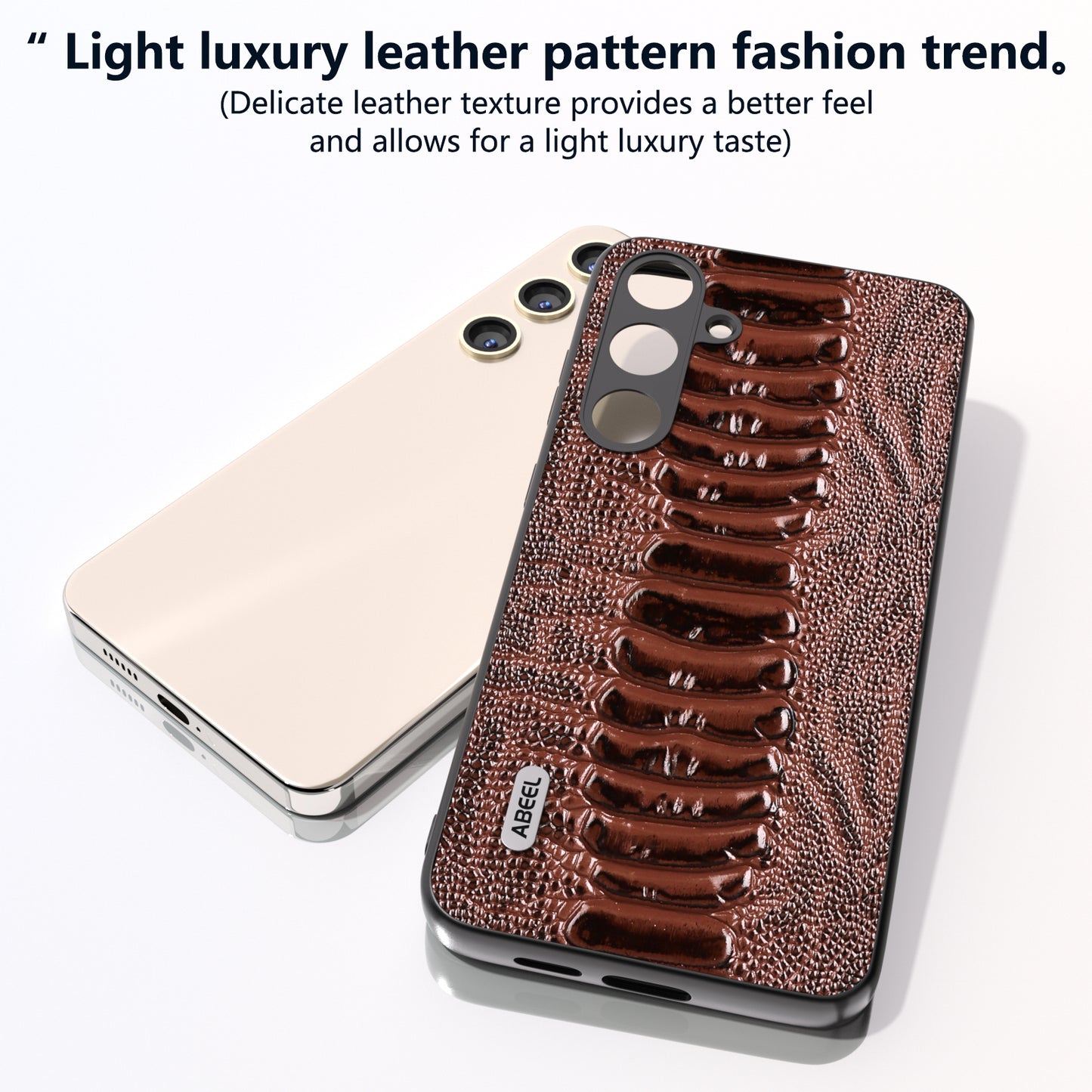 ABEEL For Samsung Galaxy S24+ Phone Case Protective Back Cover Crocodile Texture - Coffee