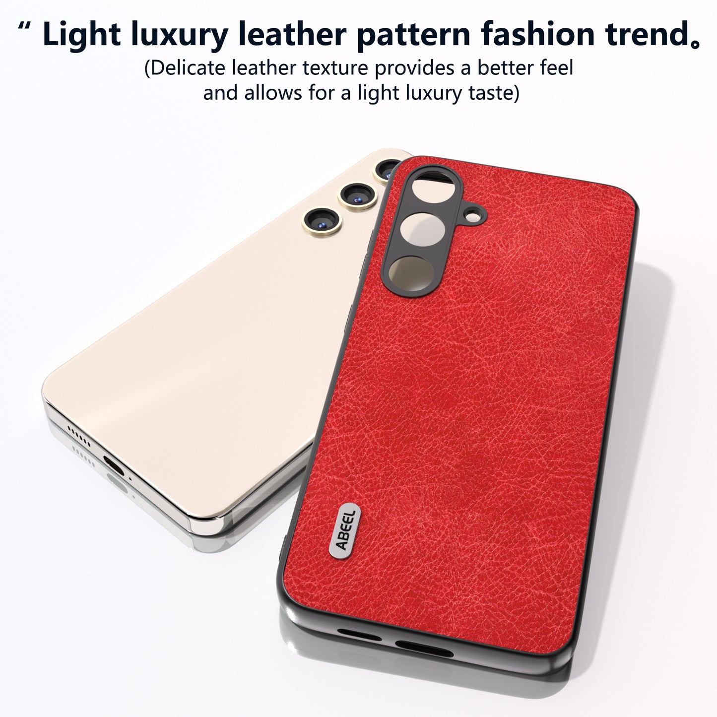 ABEEL For Samsung Galaxy S24+ Litchi Texture Case Leather Coated PC+TPU Phone Cover - Red