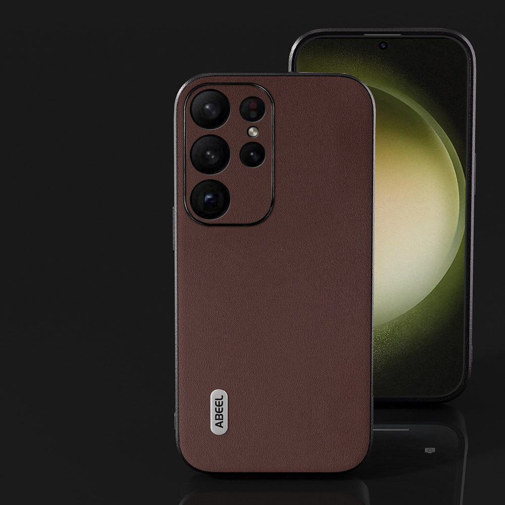 ABEEL For Samsung Galaxy S24 Ultra Drop Protection Case Nappa Texture Phone Cover - Coffee