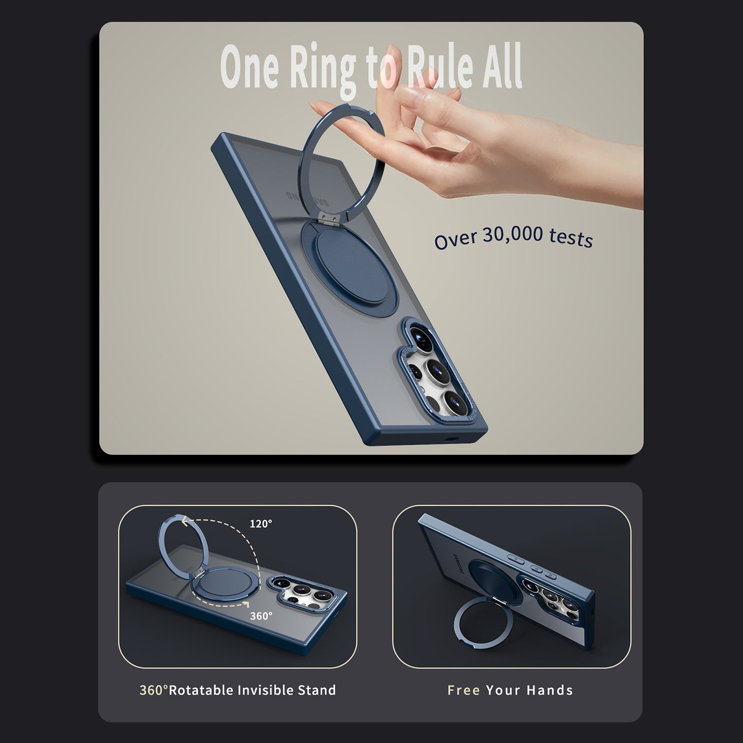For Samsung Galaxy S24 Ultra Case Magnetic Phone Cover Rotary Ring Kickstand - Navy Blue