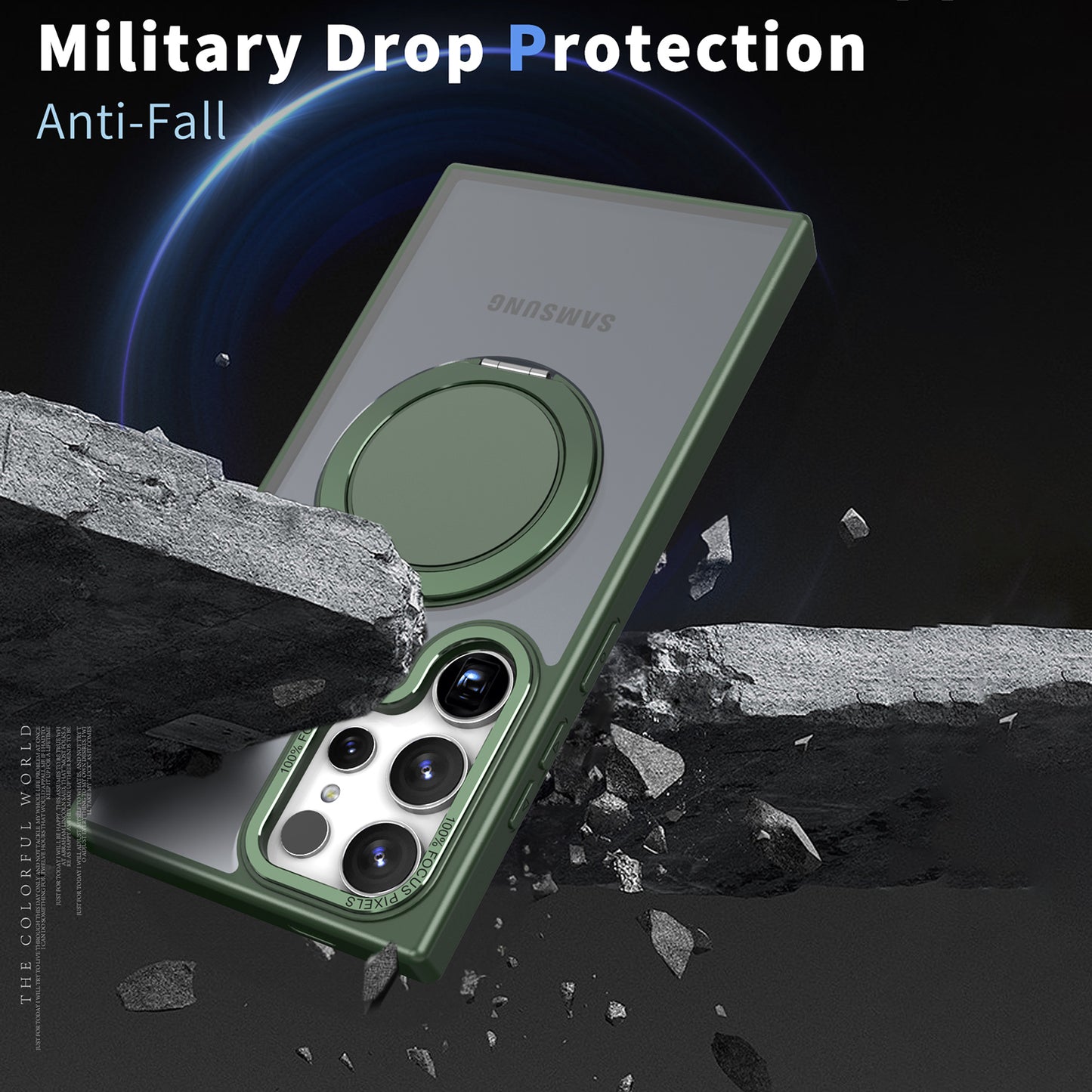 For Samsung Galaxy S24 Ultra Case Magnetic Phone Cover Rotary Ring Kickstand - Green