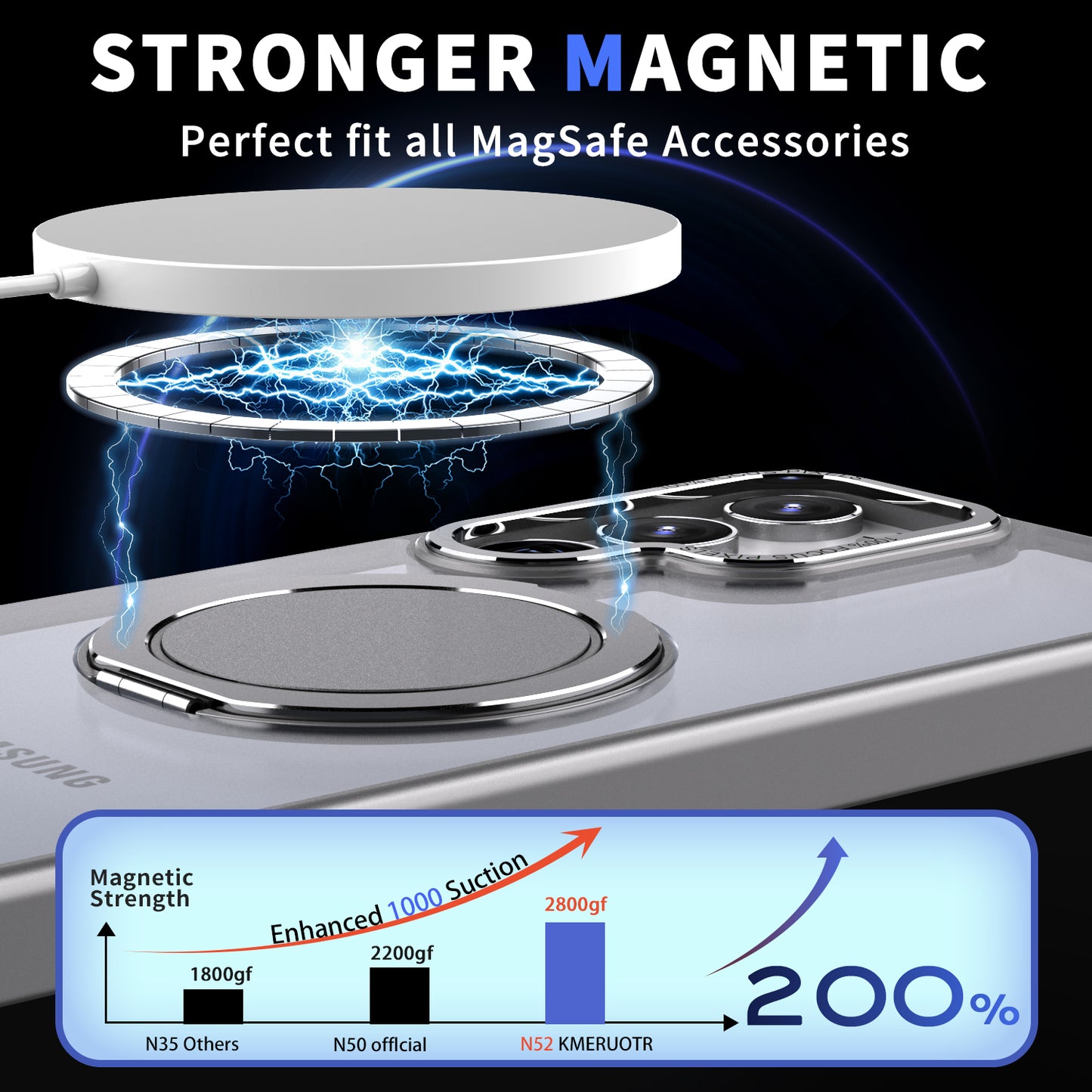 For Samsung Galaxy S24 Ultra Case Magnetic Phone Cover Rotary Ring Kickstand - Titanium Grey