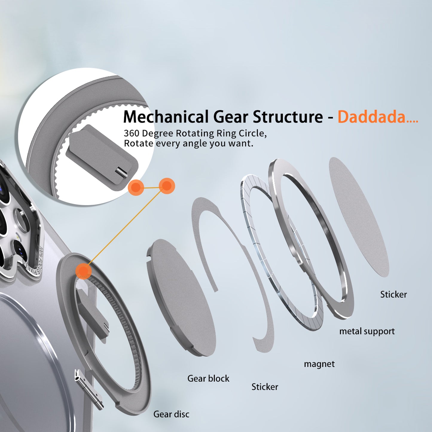 For Samsung Galaxy S24 Ultra Case Magnetic Phone Cover Rotary Ring Kickstand - Titanium Grey