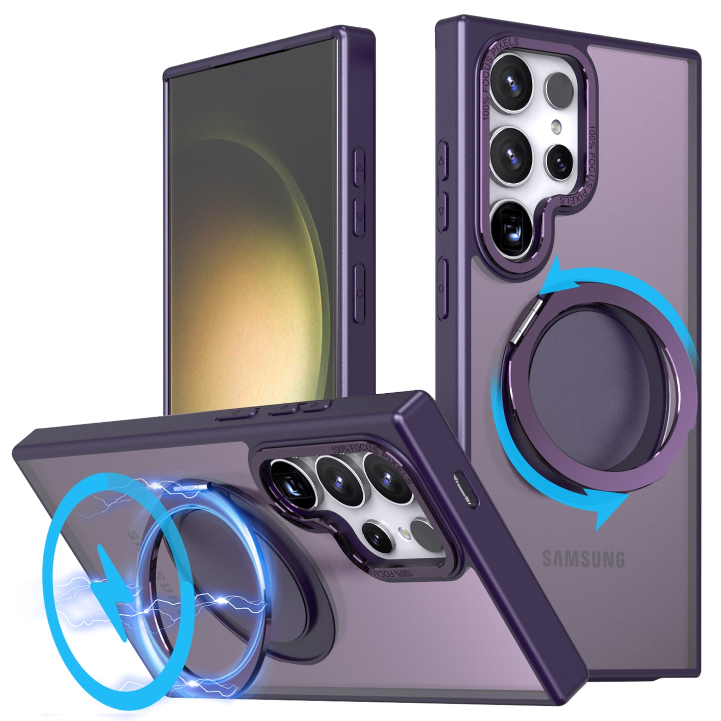 For Samsung Galaxy S24 Ultra Case Magnetic Phone Cover Rotary Ring Kickstand - Purple