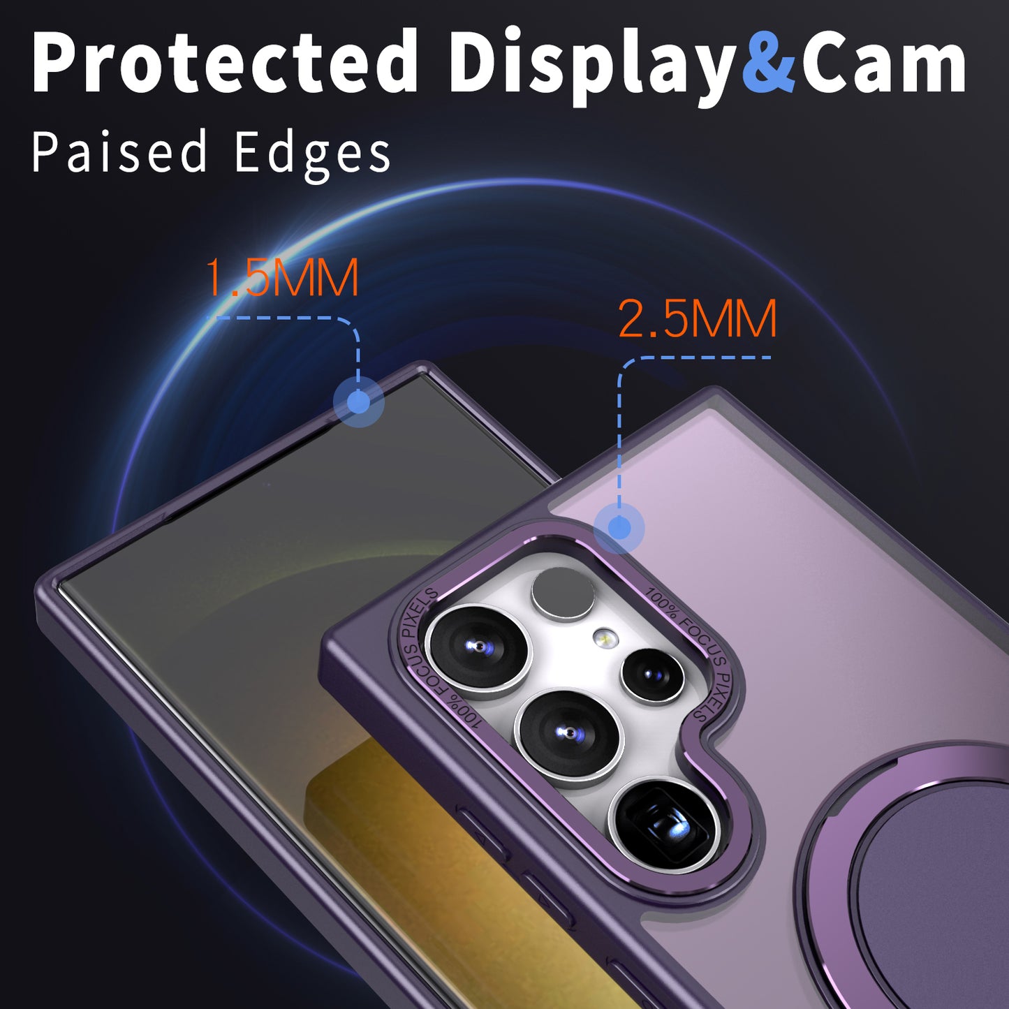 For Samsung Galaxy S24 Ultra Case Magnetic Phone Cover Rotary Ring Kickstand - Purple