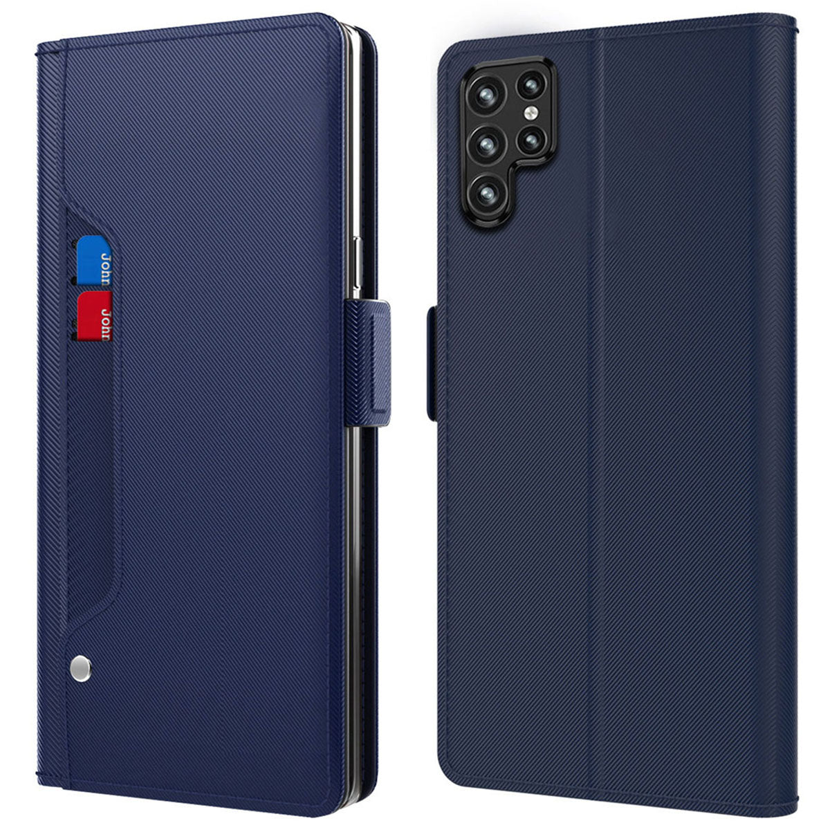 For Samsung Galaxy S24 Ultra Case PU Leather Stand Mobile Phone Cover with Mirror - Blue
