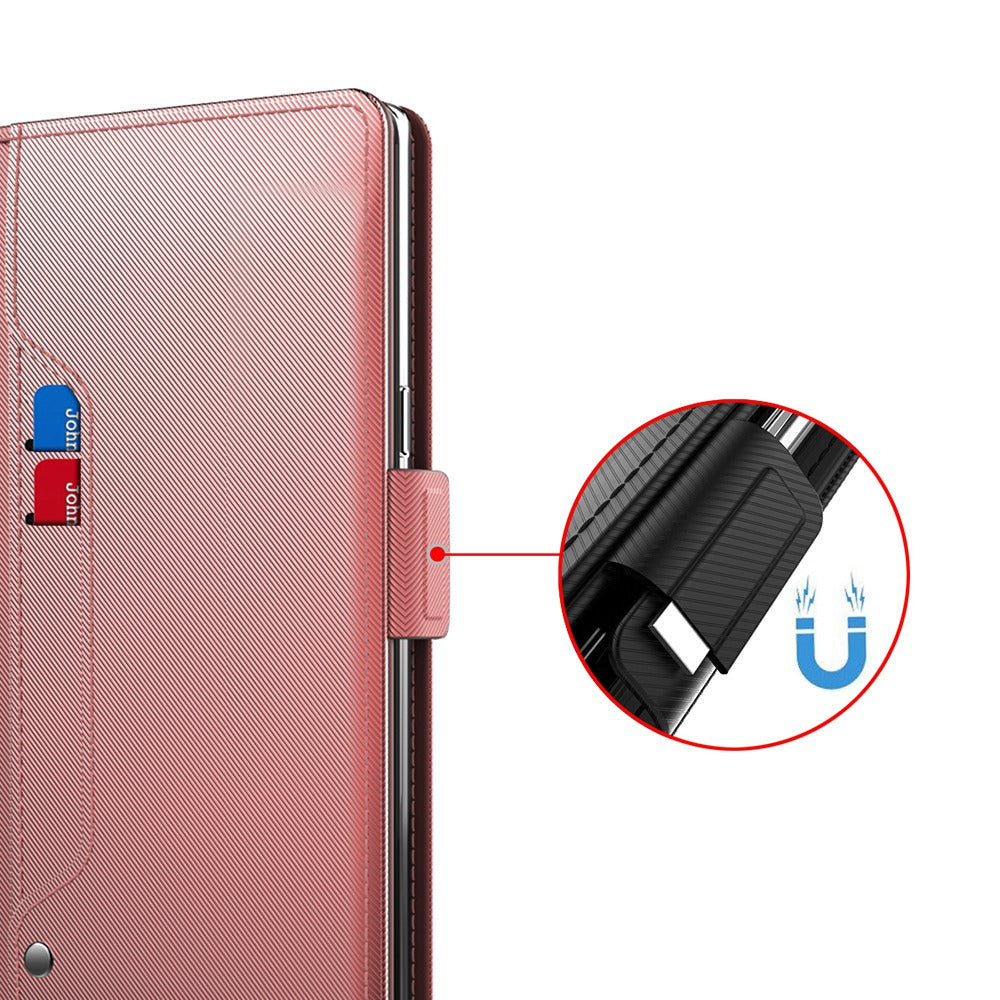 For Samsung Galaxy S24 Ultra Case PU Leather Stand Mobile Phone Cover with Mirror - Rose Gold