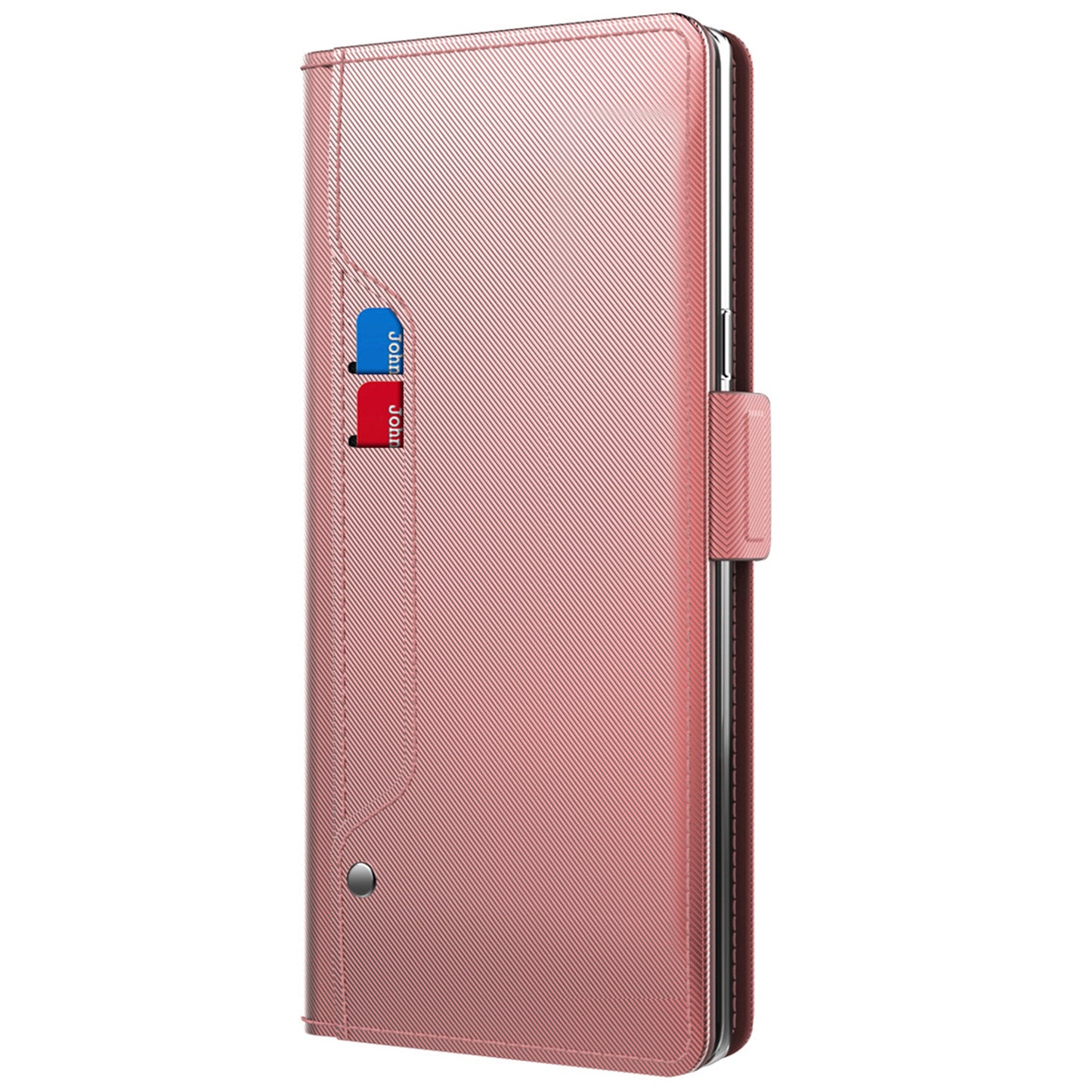 For Samsung Galaxy S24 Ultra Case PU Leather Stand Mobile Phone Cover with Mirror - Rose Gold