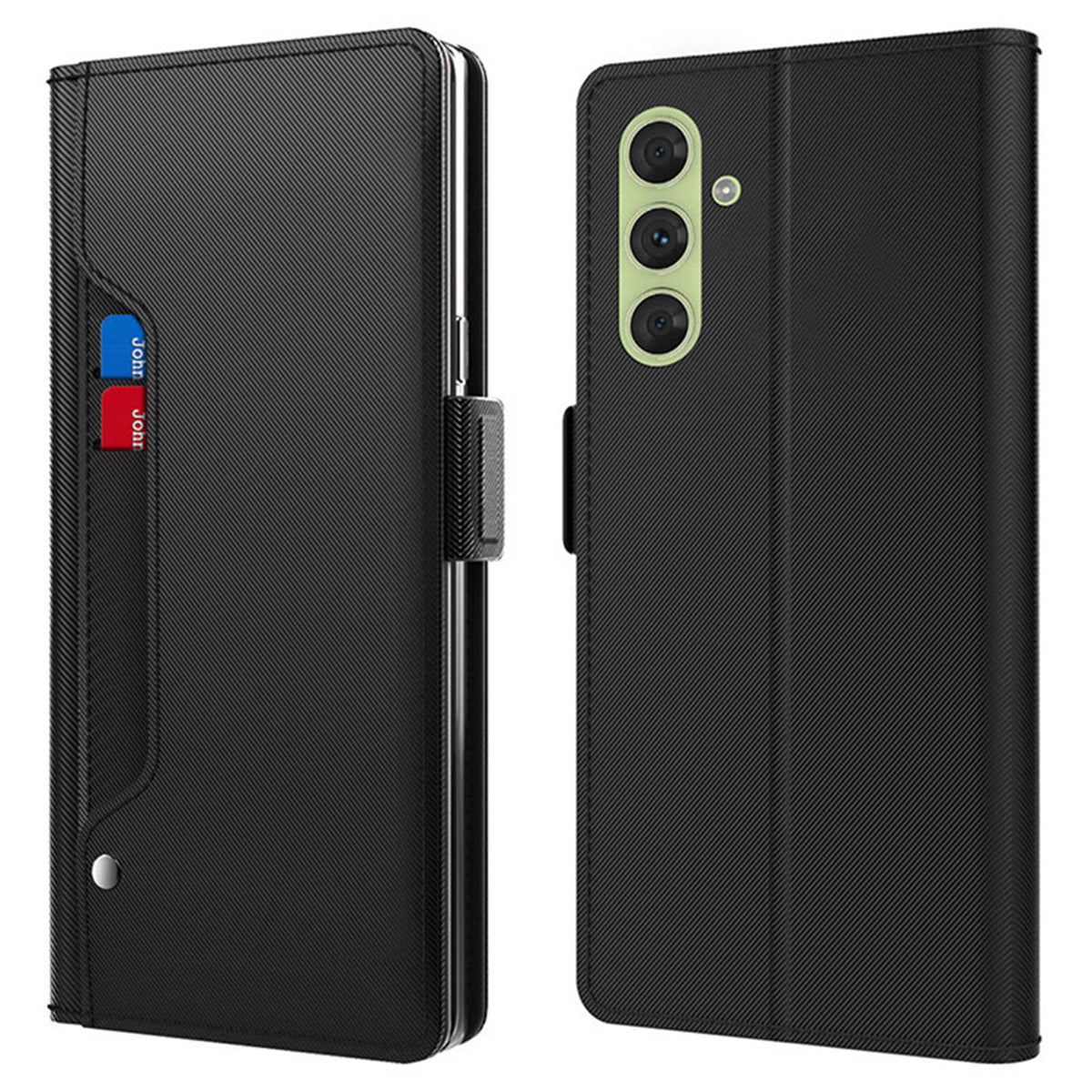 For Samsung Galaxy S24+ Mirror Design PU Leather Case Stand Cell Phone Cover Shell - Black