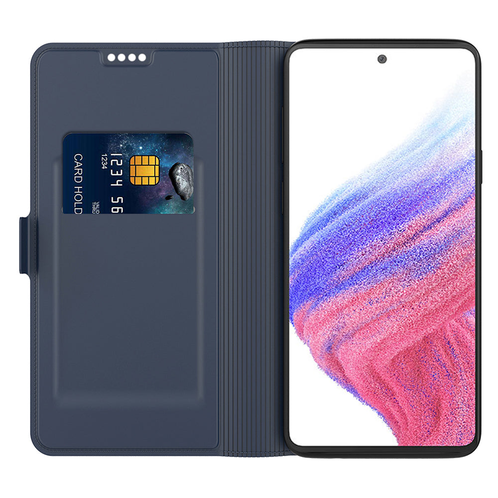 PU Leather Phone Case for Samsung Galaxy S24 Ultra Card Slot Phone Cover Stand Shell - Blue