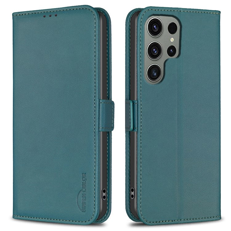BINFEN COLOR BF31 For Samsung Galaxy S23 Ultra Case Wallet PU Leather Stand Cover - Green