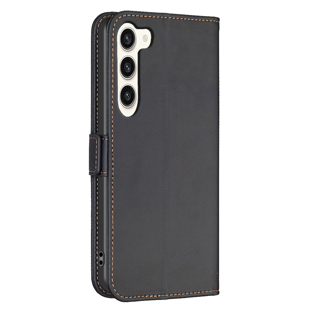 BINFEN COLOR BF31 For Samsung Galaxy S24 Case PU Leather Card Holder Mobile Phone Cover - Black