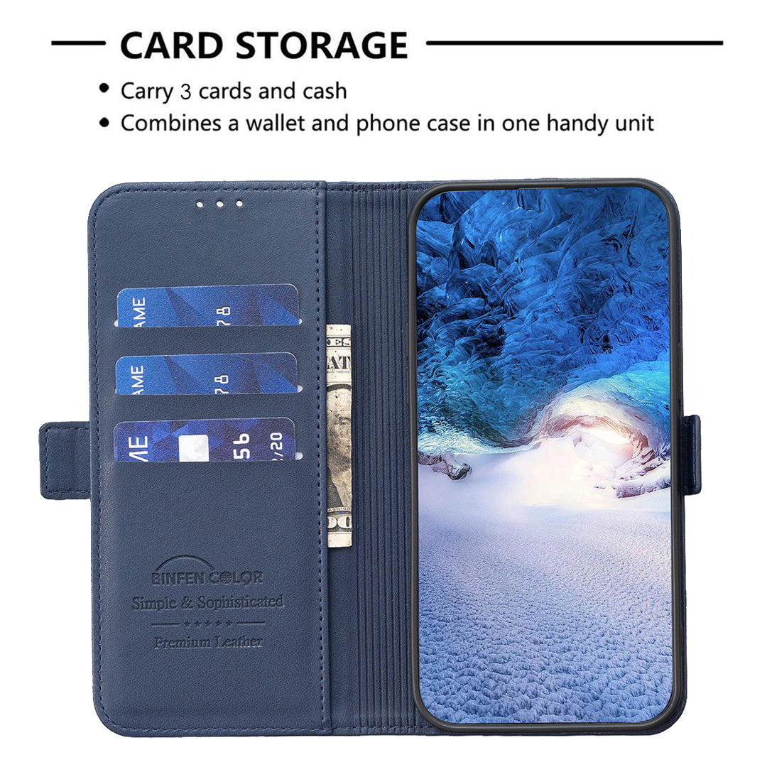 BINFEN COLOR BF31 For Samsung Galaxy S24 Case PU Leather Card Holder Mobile Phone Cover - Blue