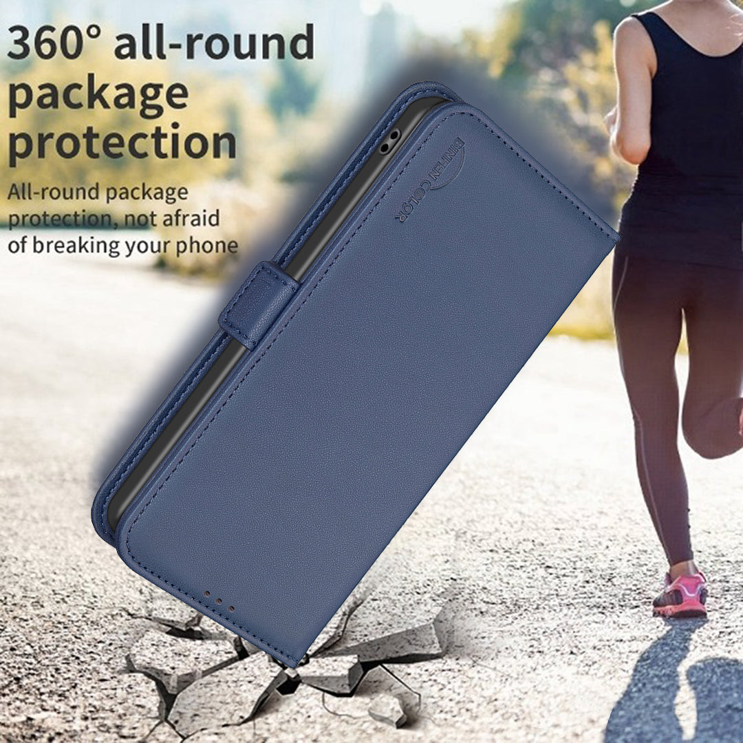 BINFEN COLOR BF31 For Samsung Galaxy S24 Case PU Leather Card Holder Mobile Phone Cover - Blue