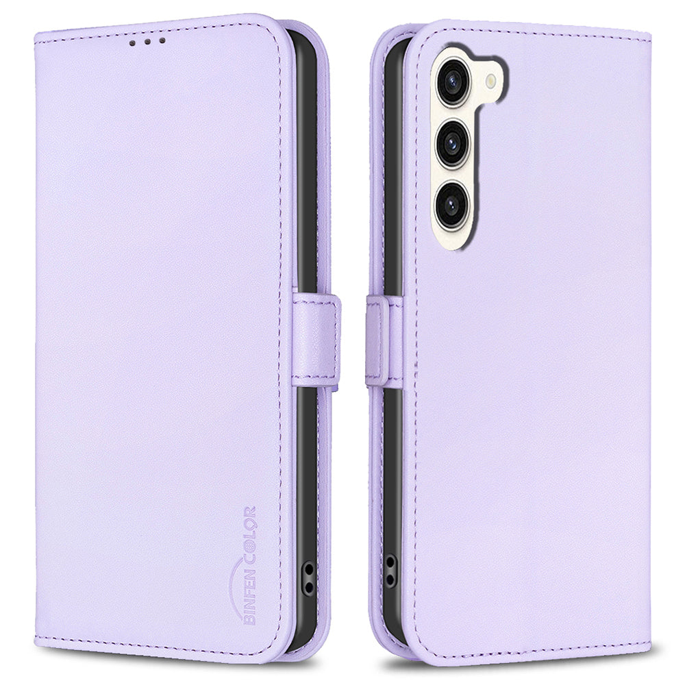 BINFEN COLOR BF31 For Samsung Galaxy S24 Case PU Leather Card Holder Mobile Phone Cover - Purple