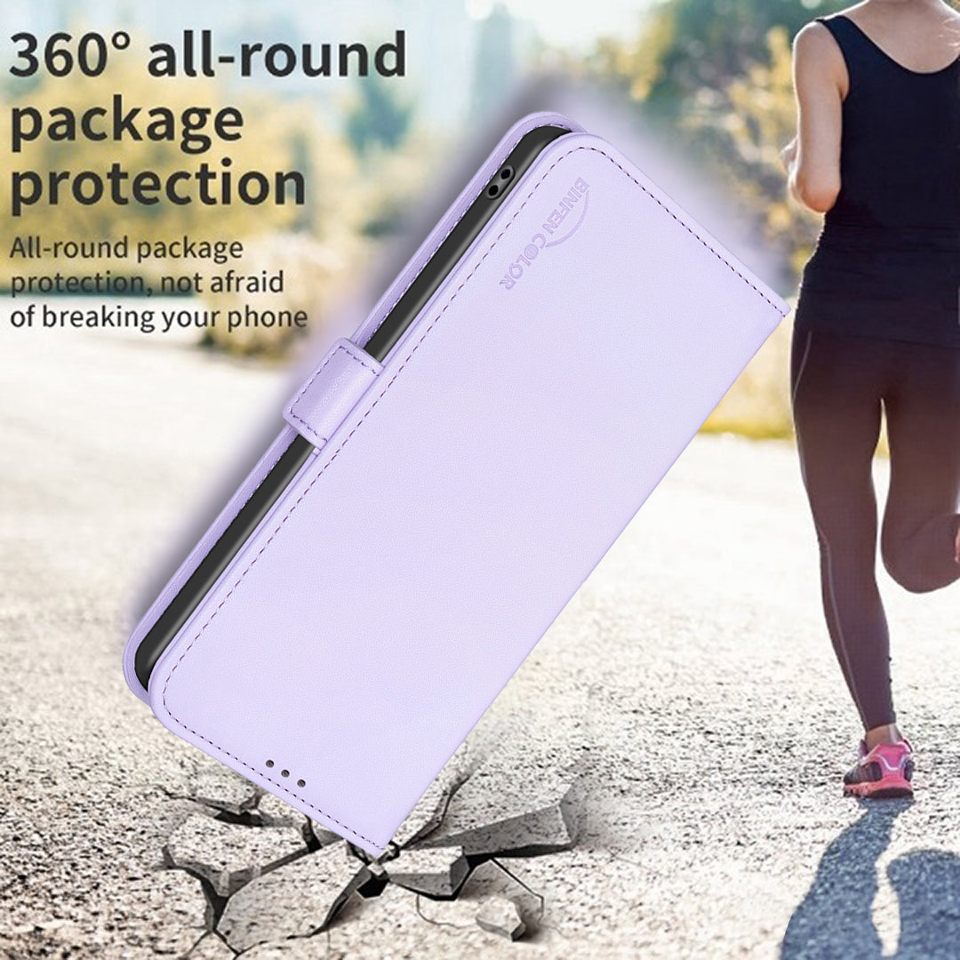 BINFEN COLOR BF31 For Samsung Galaxy S24 Case PU Leather Card Holder Mobile Phone Cover - Purple