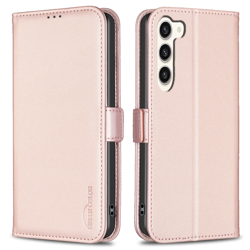 BINFEN COLOR BF31 For Samsung Galaxy S24 Case PU Leather Card Holder Mobile Phone Cover - Pink