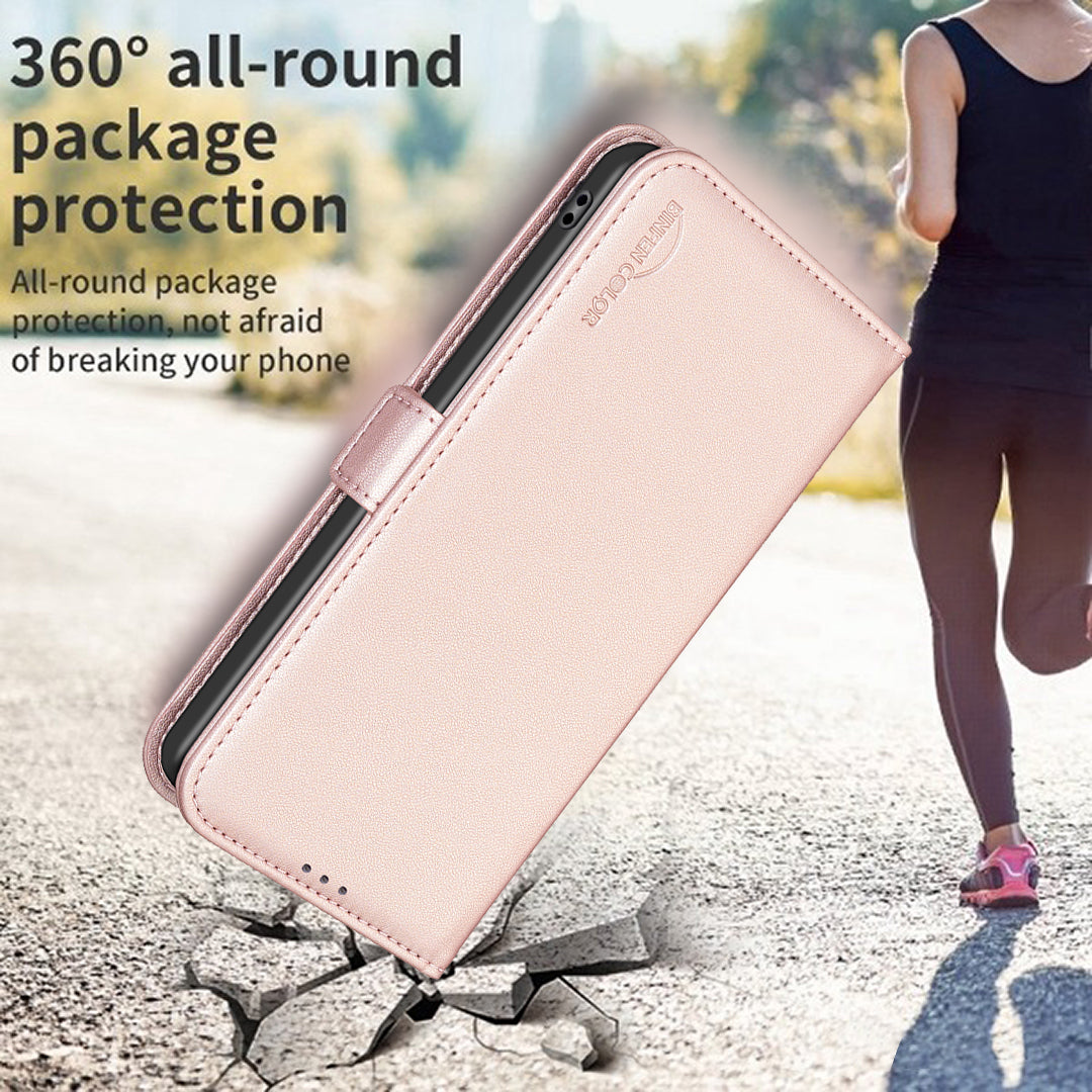 BINFEN COLOR BF31 For Samsung Galaxy S24 Case PU Leather Card Holder Mobile Phone Cover - Pink