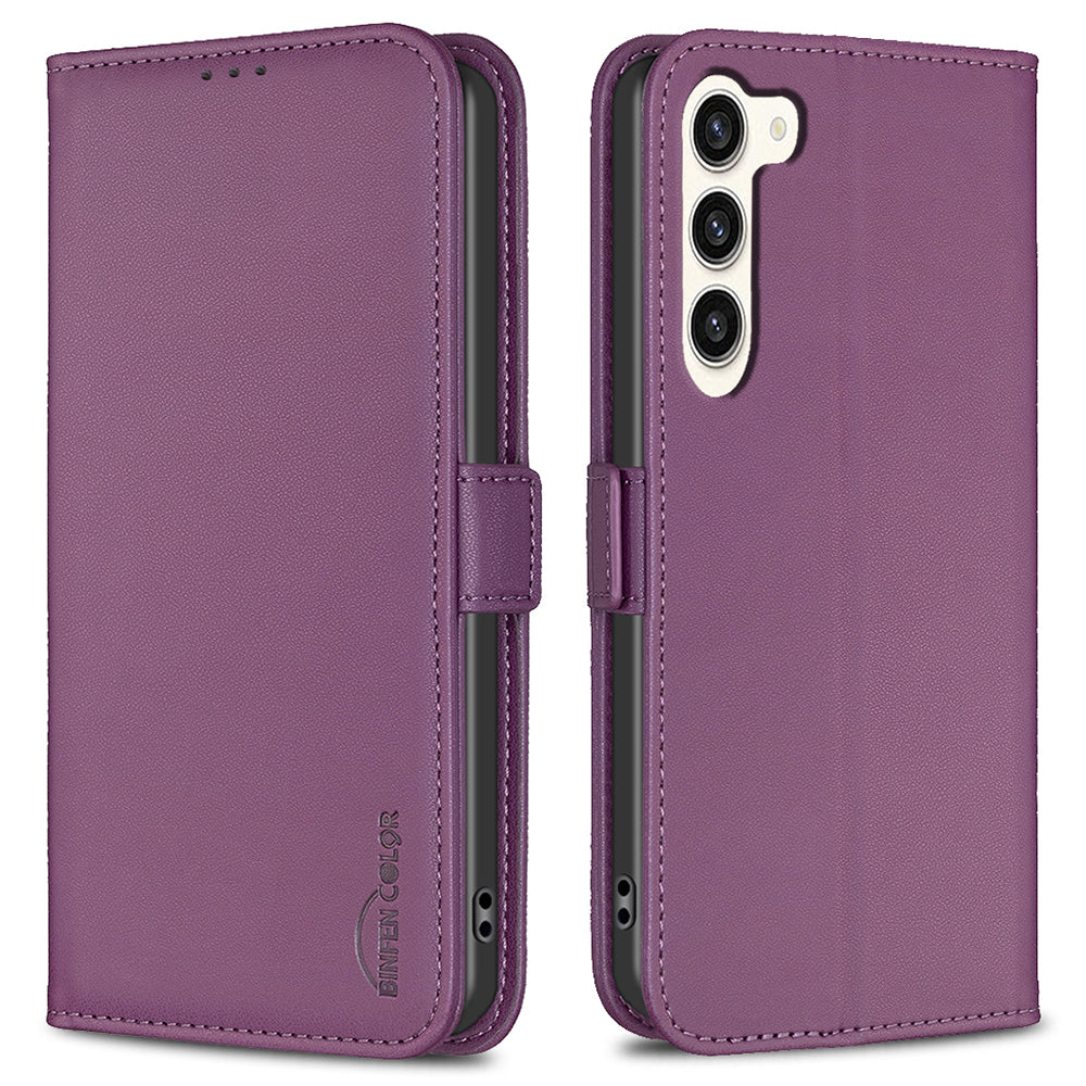 BINFEN COLOR BF31 For Samsung Galaxy S24 Case PU Leather Card Holder Mobile Phone Cover - Dark Purple