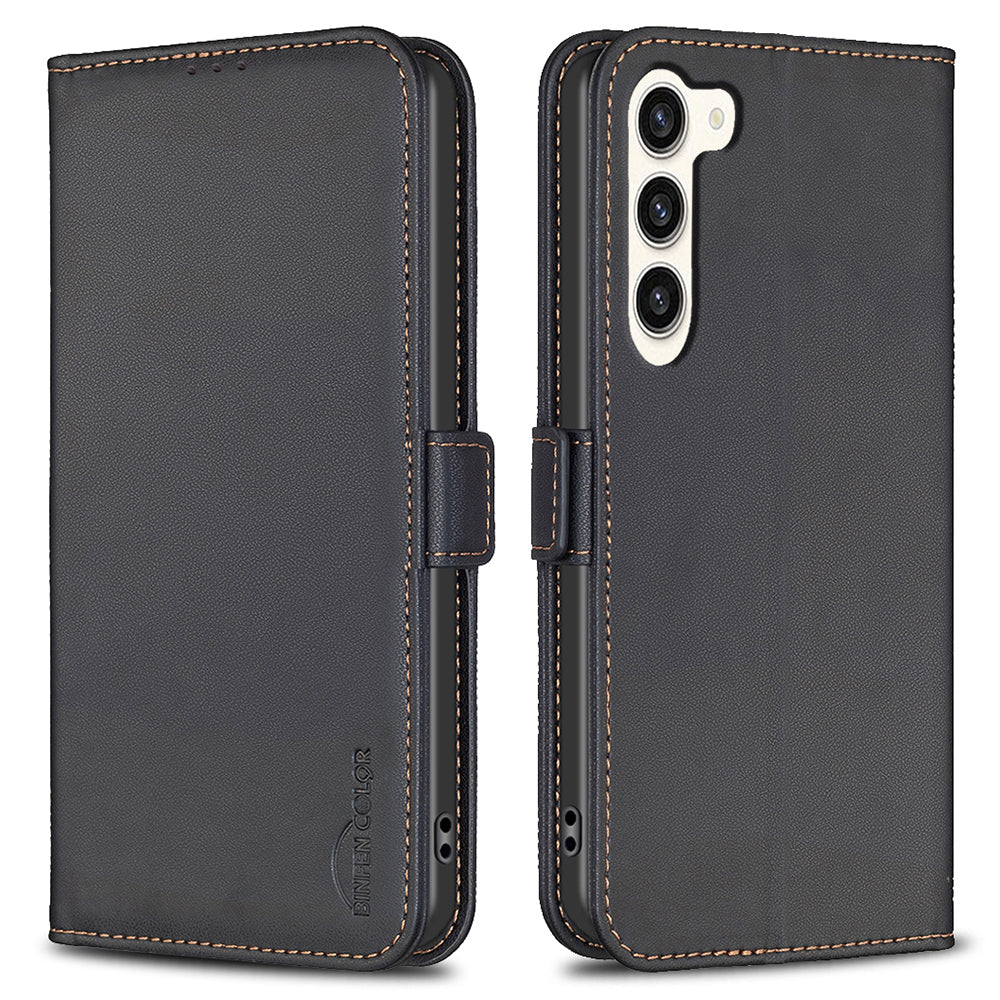 BINFEN COLOR BF31 For Samsung Galaxy S24+ Case PU Leather+TPU Stand Cover with Magnetic Clasp - Black