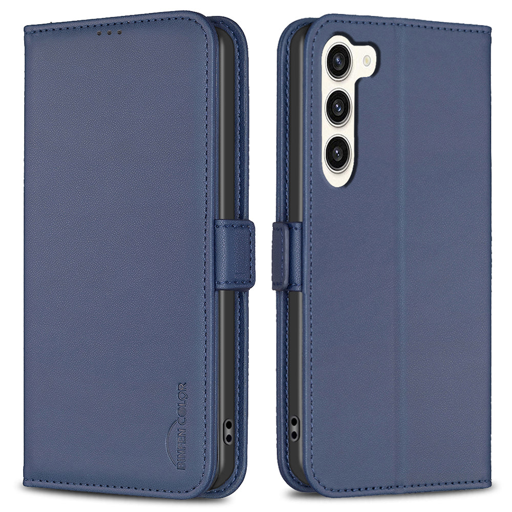 BINFEN COLOR BF31 For Samsung Galaxy S24+ Case PU Leather+TPU Stand Cover with Magnetic Clasp - Blue