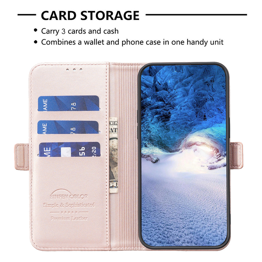 BINFEN COLOR BF31 For Samsung Galaxy S24+ Case PU Leather+TPU Stand Cover with Magnetic Clasp - Pink
