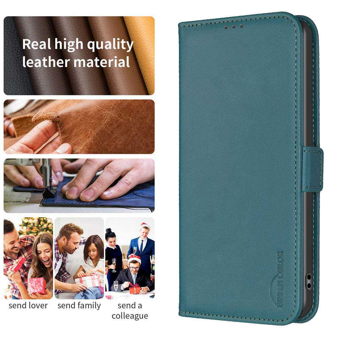 BINFEN COLOR BF31 For Samsung Galaxy S24+ Case PU Leather+TPU Stand Cover with Magnetic Clasp - Green