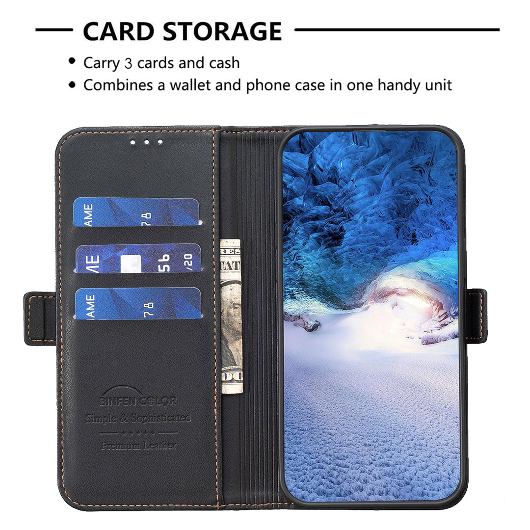 BINFEN COLOR BF31 For Samsung Galaxy S24 Ultra Case PU Leather Wallet Card Holder Protective Cover - Black