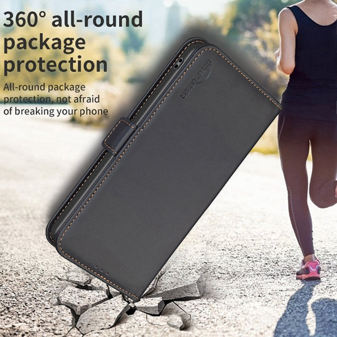 BINFEN COLOR BF31 For Samsung Galaxy S24 Ultra Case PU Leather Wallet Card Holder Protective Cover - Black