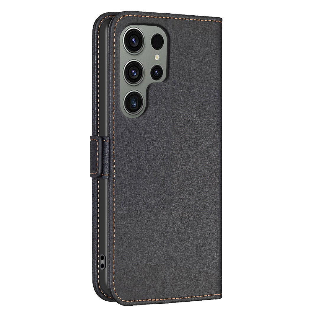 BINFEN COLOR BF31 For Samsung Galaxy S24 Ultra Case PU Leather Wallet Card Holder Protective Cover - Black