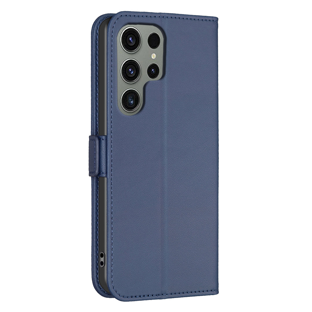 BINFEN COLOR BF31 For Samsung Galaxy S24 Ultra Case PU Leather Wallet Card Holder Protective Cover - Blue