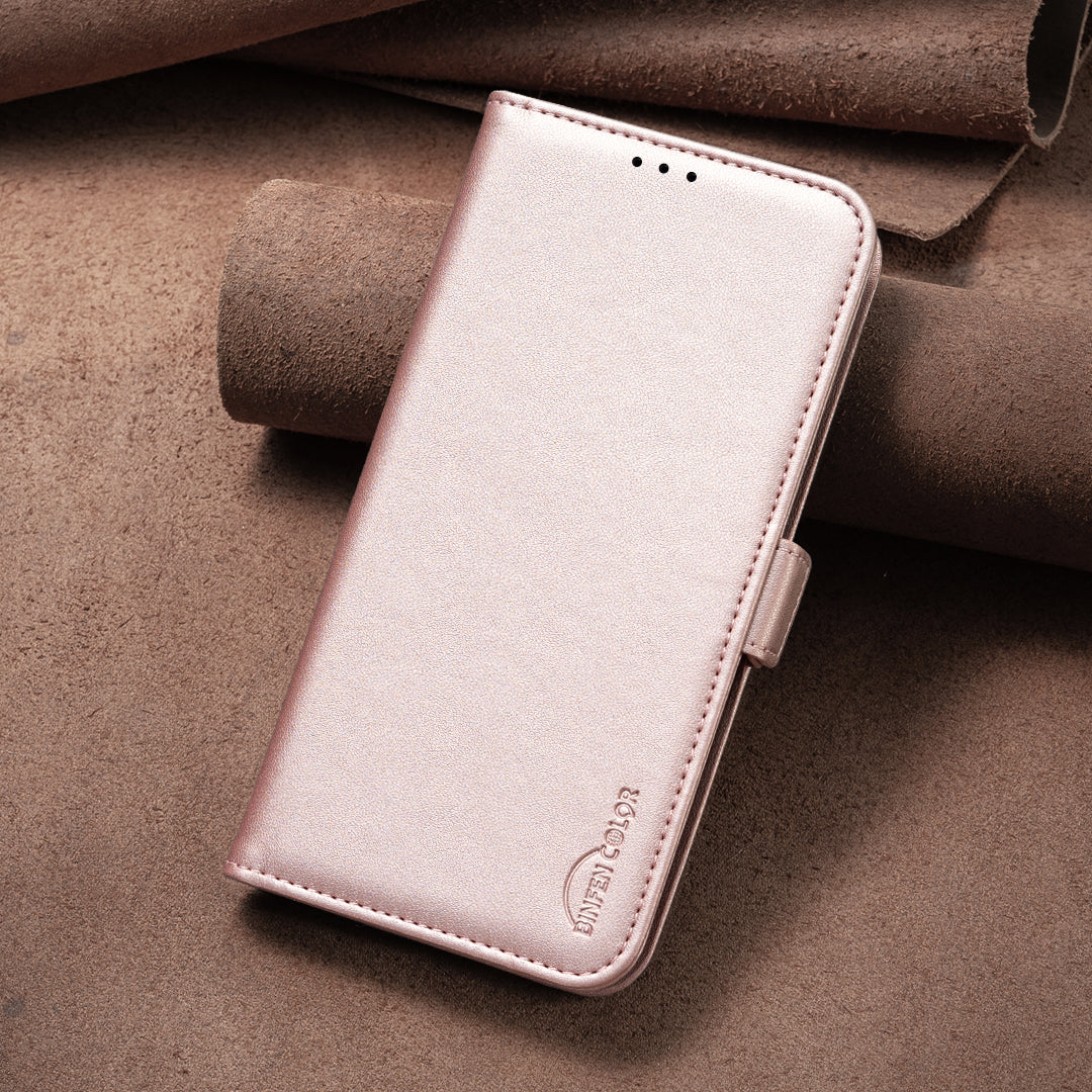 BINFEN COLOR BF31 For Samsung Galaxy S24 Ultra Case PU Leather Wallet Card Holder Protective Cover - Pink