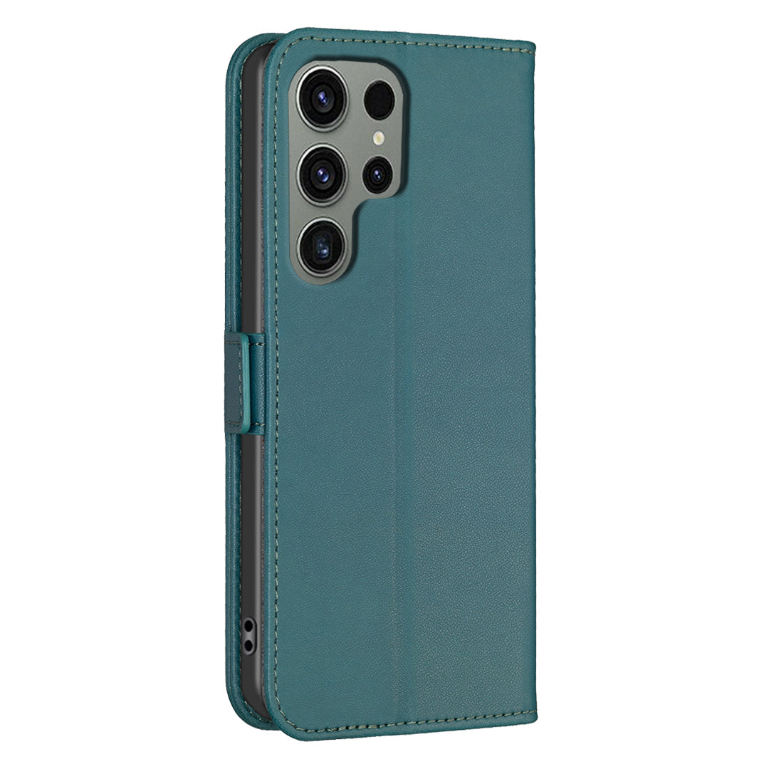 BINFEN COLOR BF31 For Samsung Galaxy S24 Ultra Case PU Leather Wallet Card Holder Protective Cover - Green