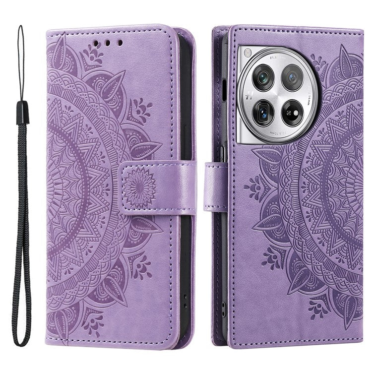 For OnePlus 12 5G Magnetic Phone Case Mandala Flower Imprinted PU Leather+TPU Cover - Purple